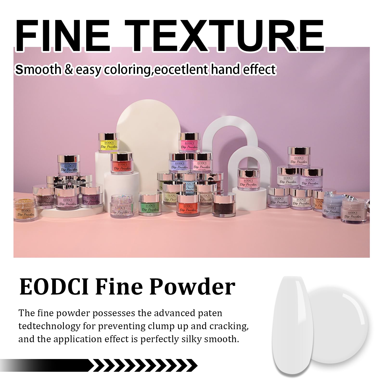 EODCI dip powder with two coats for smooth, sheer coverage.