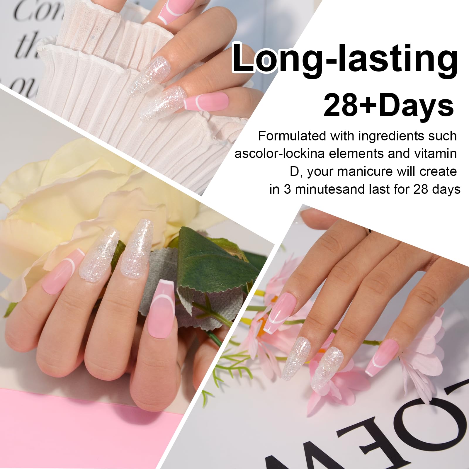 EODCI Glitter White Dip Powder long-lasting effect promises weeks of durable wear.