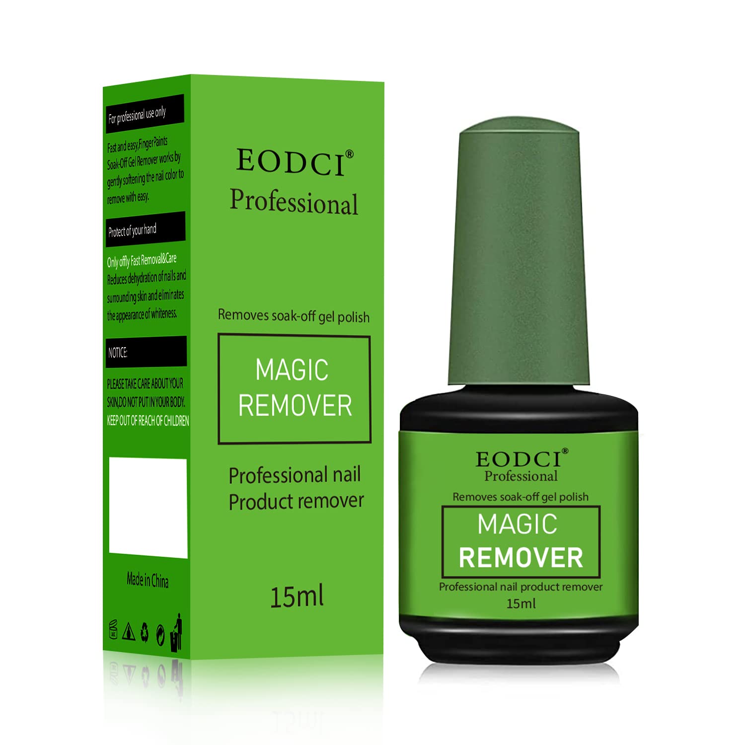 eodci Magic Gel Nail Polish Remover bottle shows quick soak-off action for busy mornings.