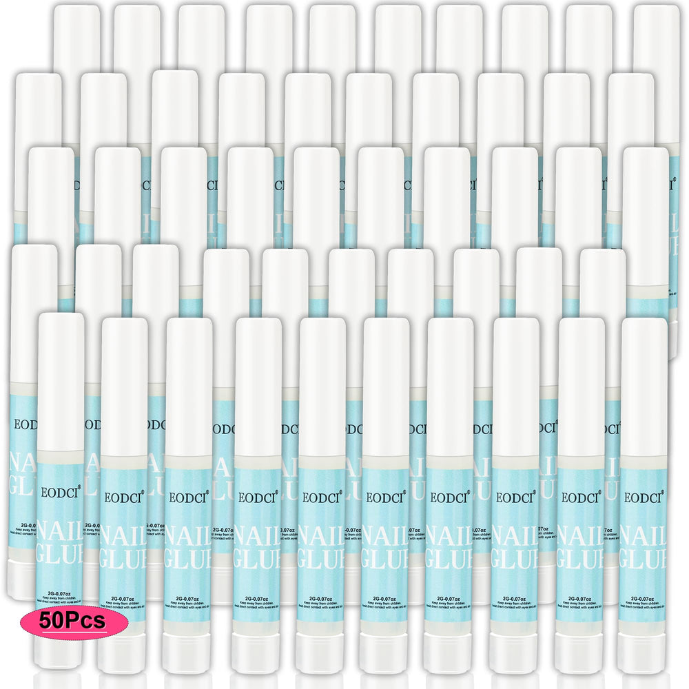 EODCI Nail Glue 50pcs packaging highlights strong bond for nail tips and long wear.