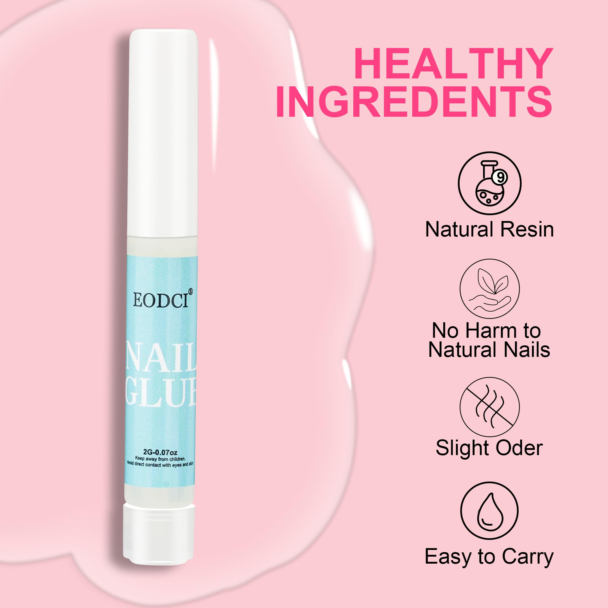 EODCI nail glue drying time capture emphasizes bubble-free, strong adhesion.