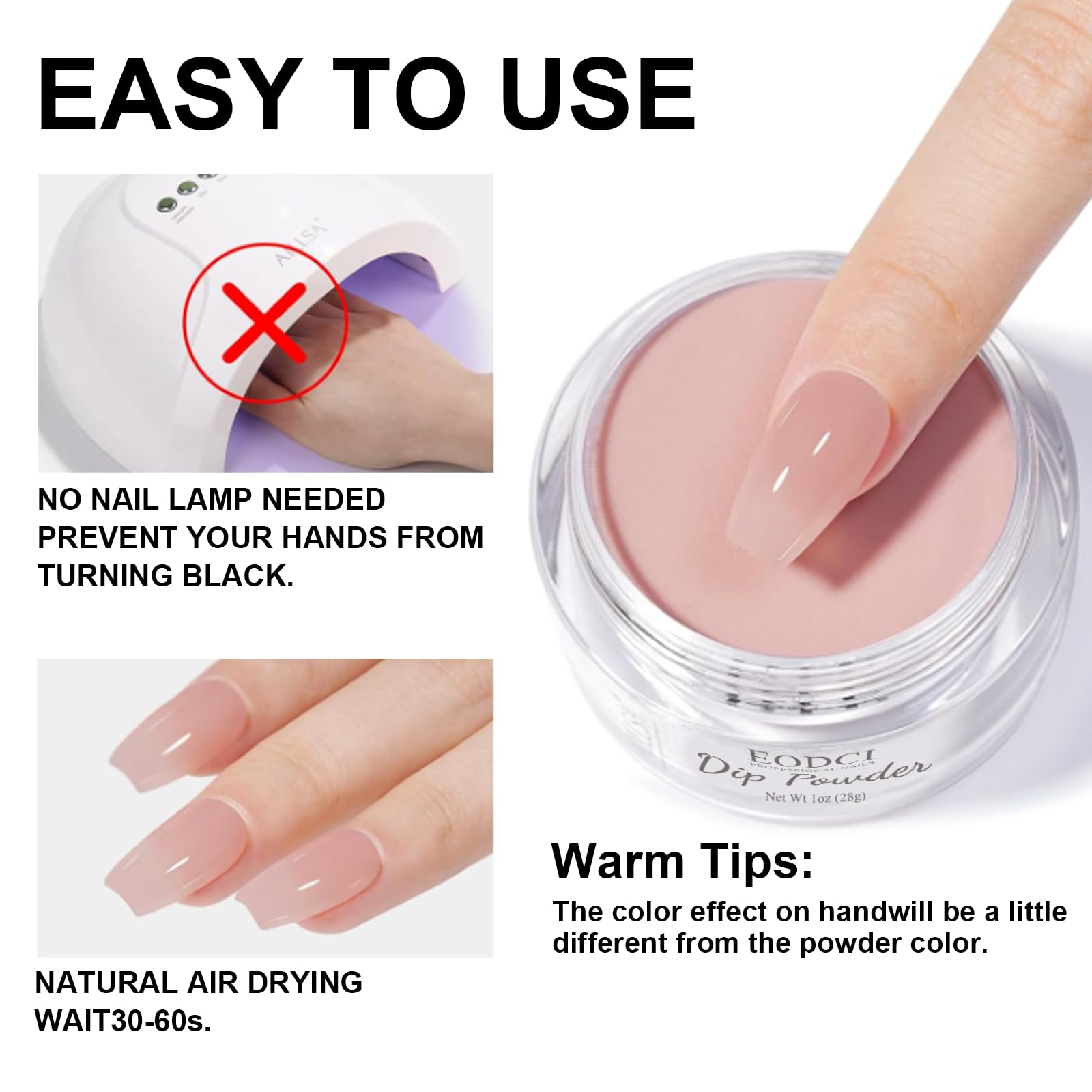 EODCI no lamp needed dip-process image suggests quick drying without UV exposure