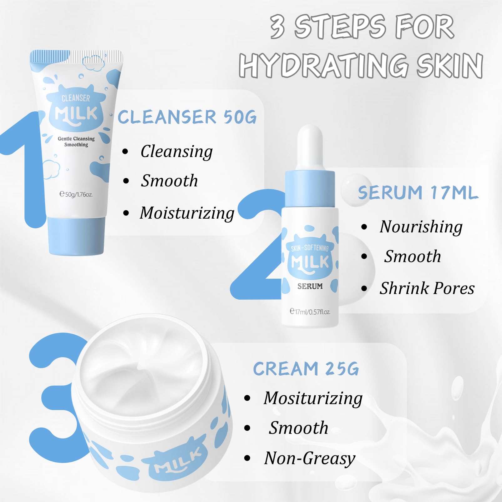 EONFAVE Milk Cleanser close-up shows refreshing cleansing for hydrated skin.