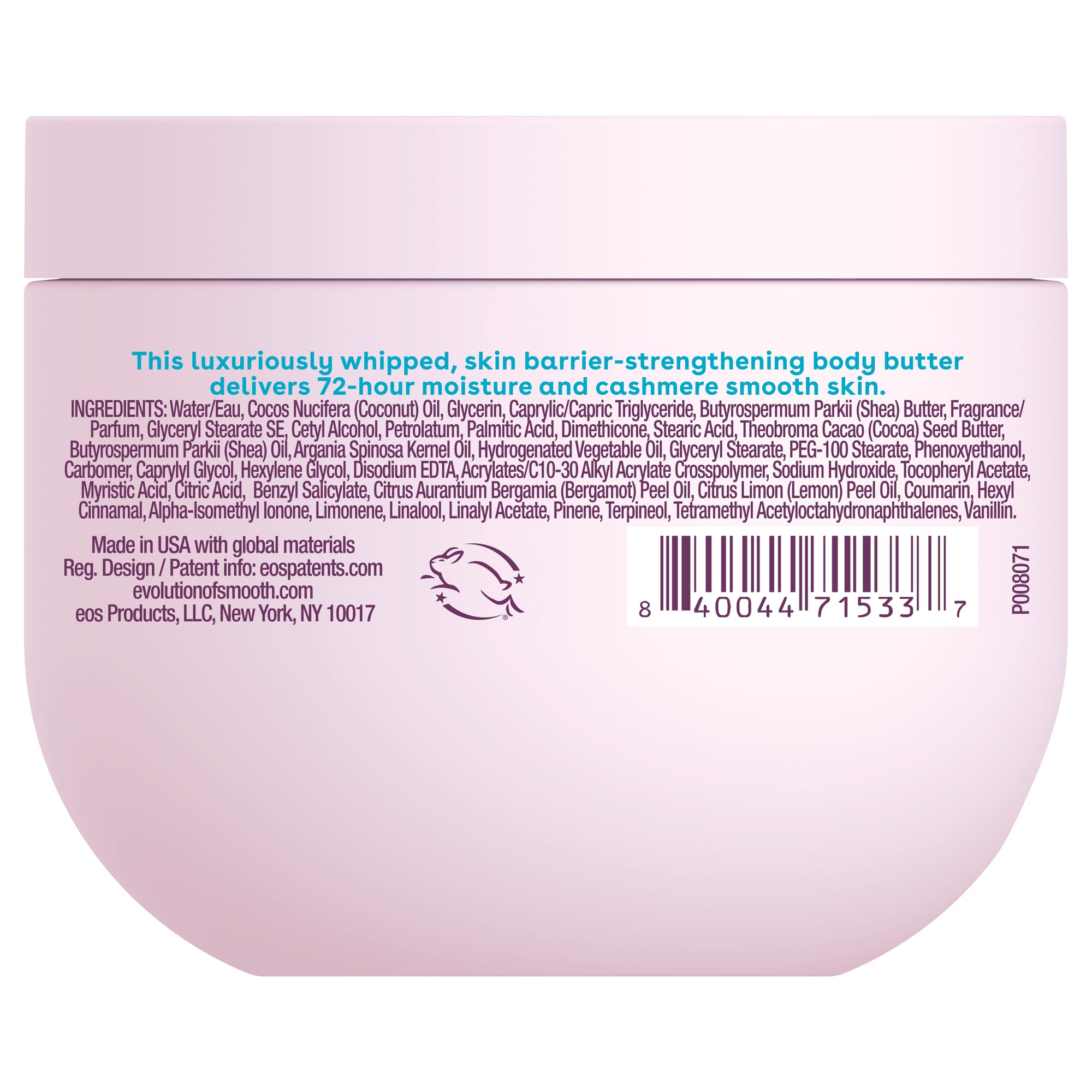 eos back packaging close-up showing ingredient list and benefit of transparency
