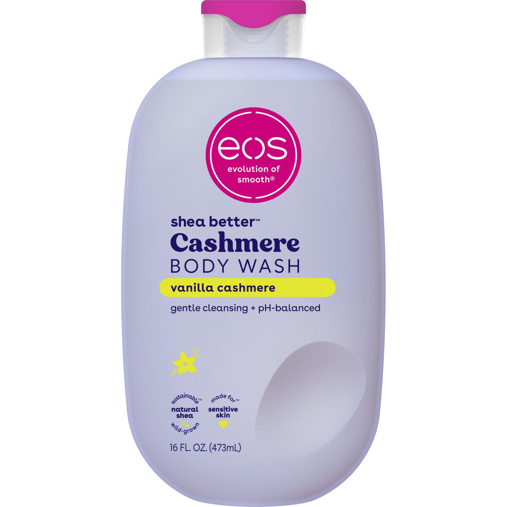 eos bottle front view showing vanilla cashmere scent and size for easy ID
