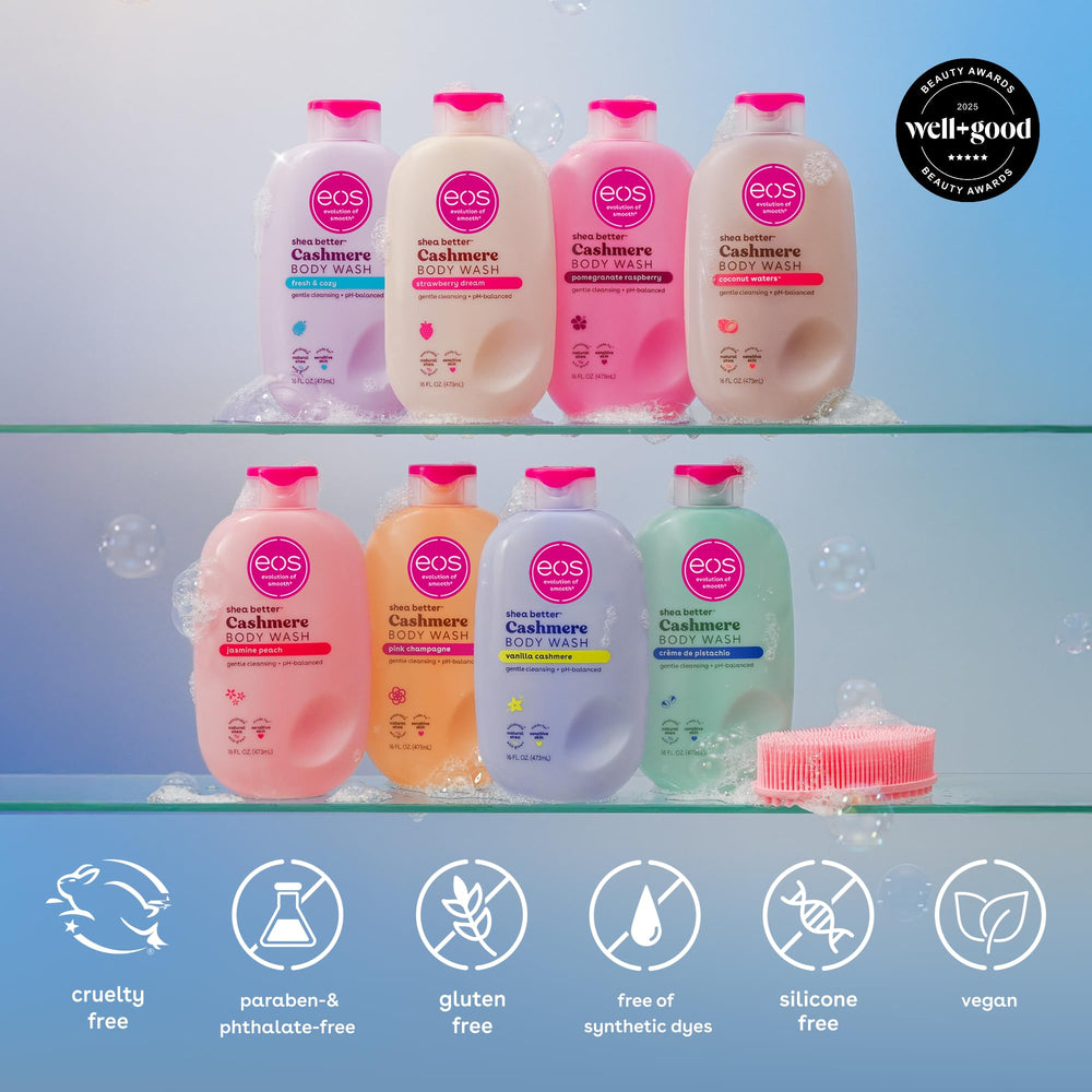 eos body wash in shower scene conveying daily routine and comforting scent