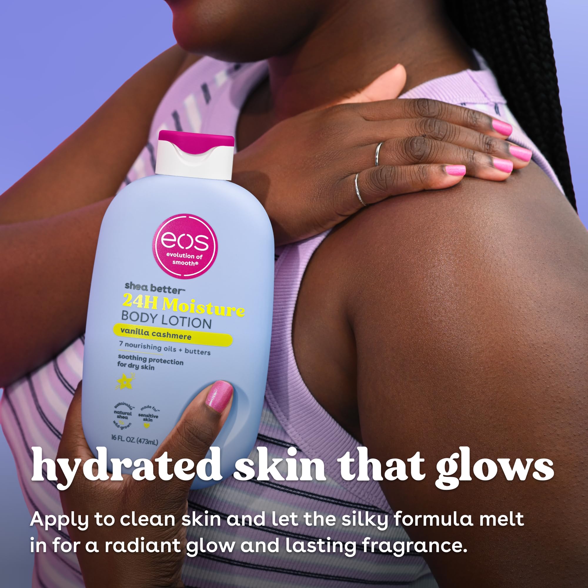 eos label detail showing ingredient claims and dermatologist-tested benefit