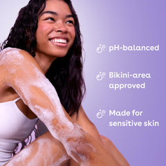 eos rich lather in hand illustrating foamy cleanse and moisturizing benefit