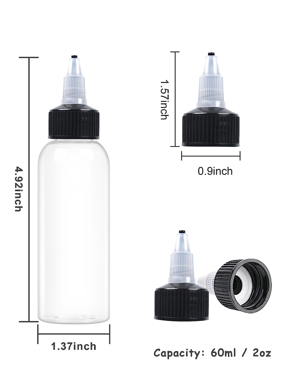 EOSAU clear 60ml dispensing bottle highlighting transparent design for quick content identification