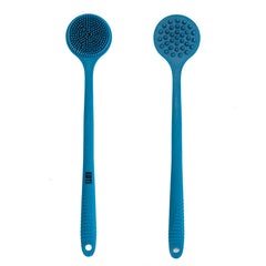 EOT Wellness bendable back brush in blue sapphire for easy back cleaning in shower