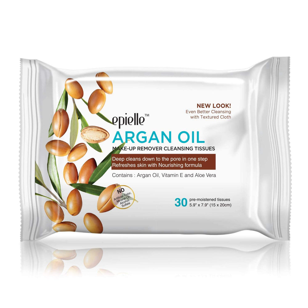 Epielle argan green tea wipes closeup emphasizing hydrating care
