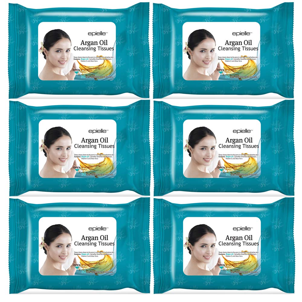 Epielle Argan Oil Makeup Remover Wipes 6-pack safely remove makeup and impurities.