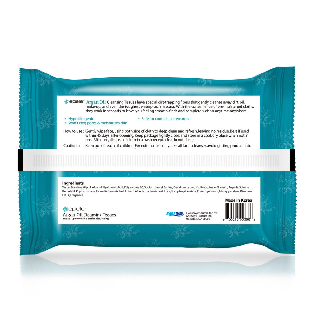 Epielle Argan Oil Wipes close-up textured fibers enhance gentle dirt lifting.