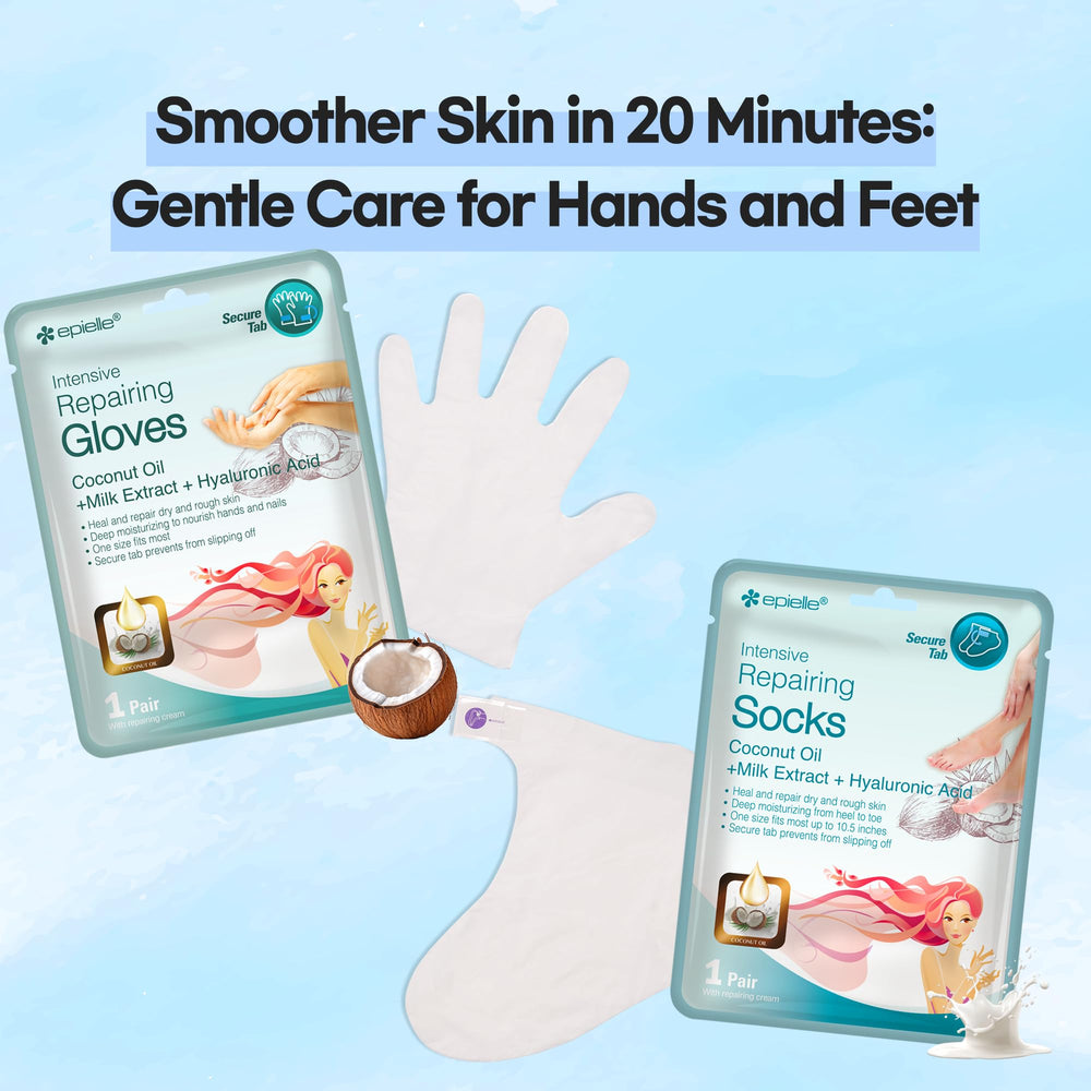 Epielle at-home spa treatment setup with mask packets and applicators