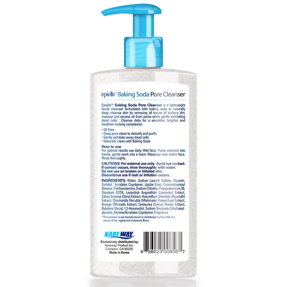 Epielle Baking Soda Pore Cleanser bottle closeup showing lightweight gel texture.