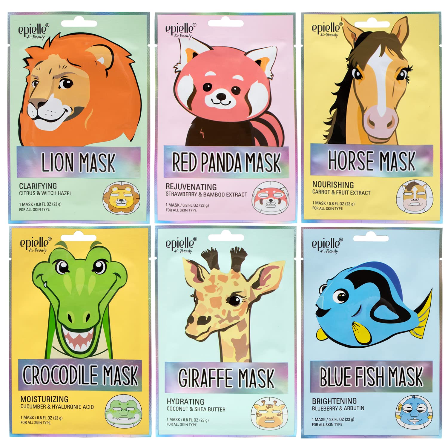 Epielle Character Mask Wild Kingdom pack close-up of playful animal design for a spa night.