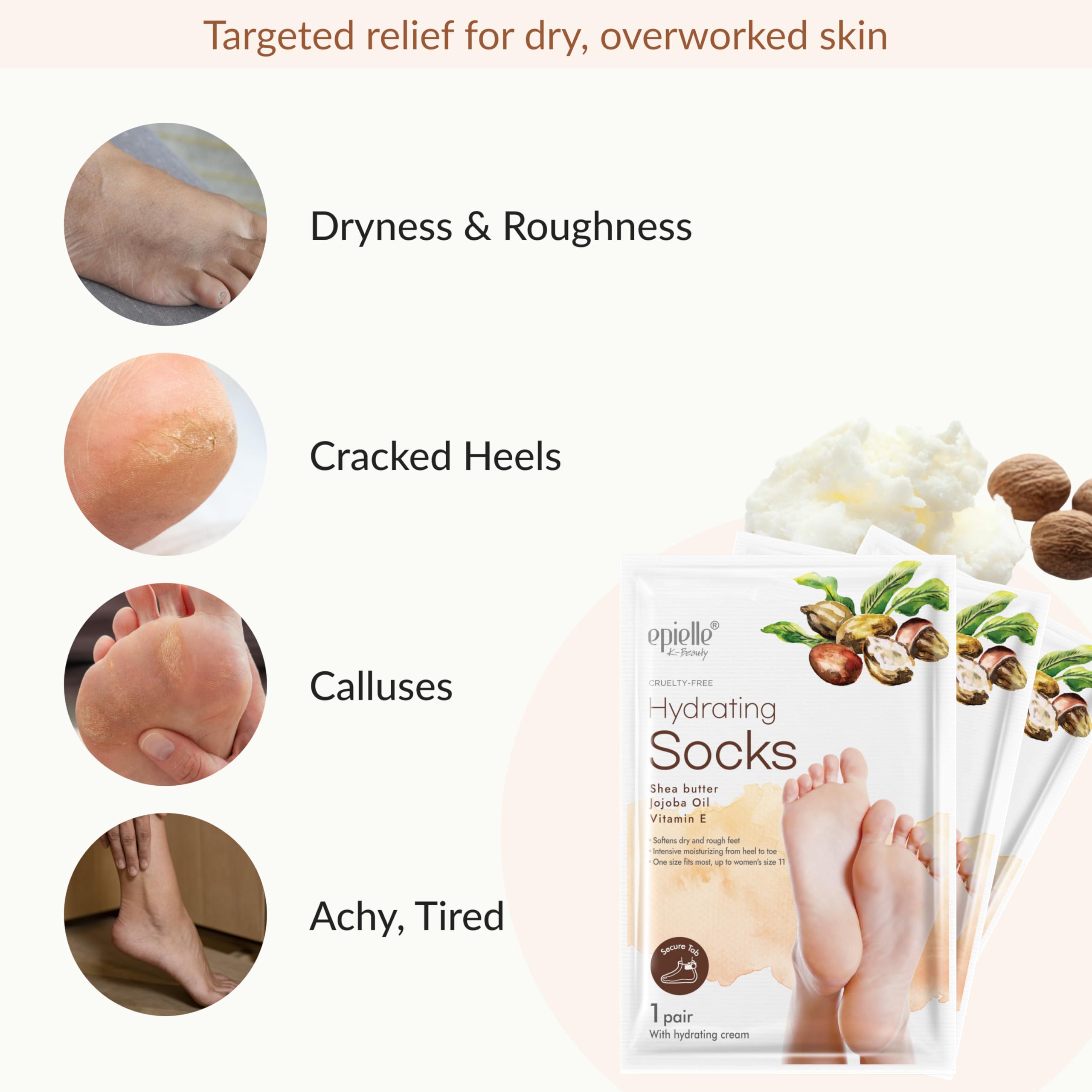 Epielle foot mask close-up with shea butter and oils for hydration