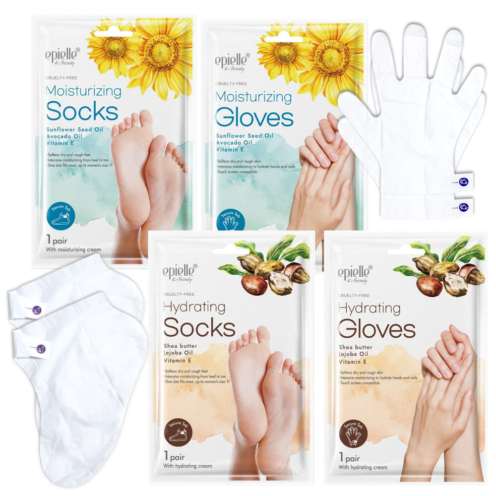 Epielle foot mask socks packaging highlights deep moisturization for dry feet