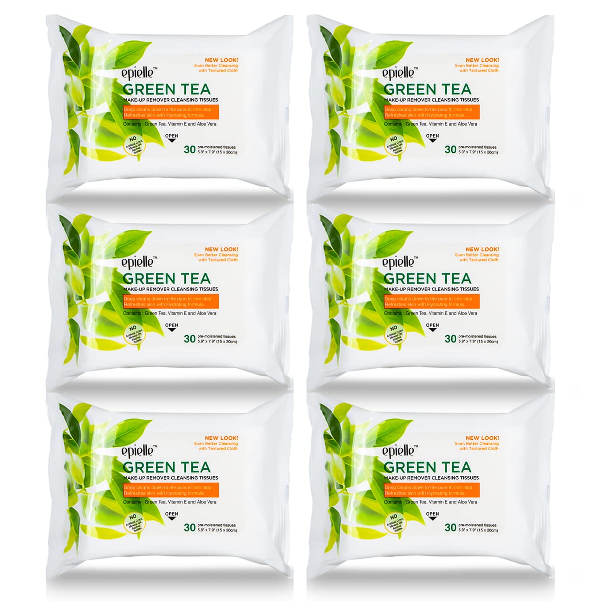 Epielle Green Tea Makeup Remover Wipes pack close-up for easy daily cleansing.