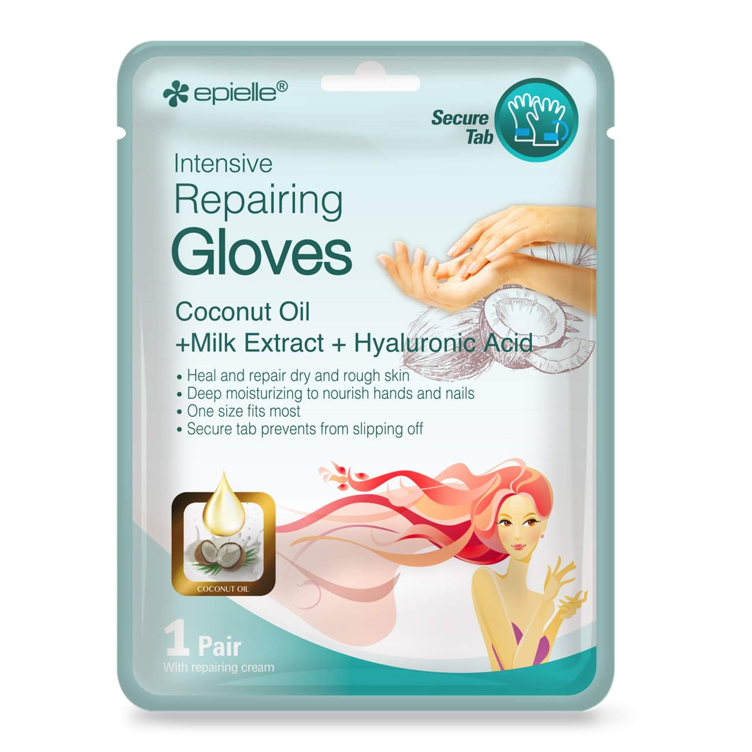 Epielle hand mask gloves on hand demonstrate a secure, mess-free fit for busy days.