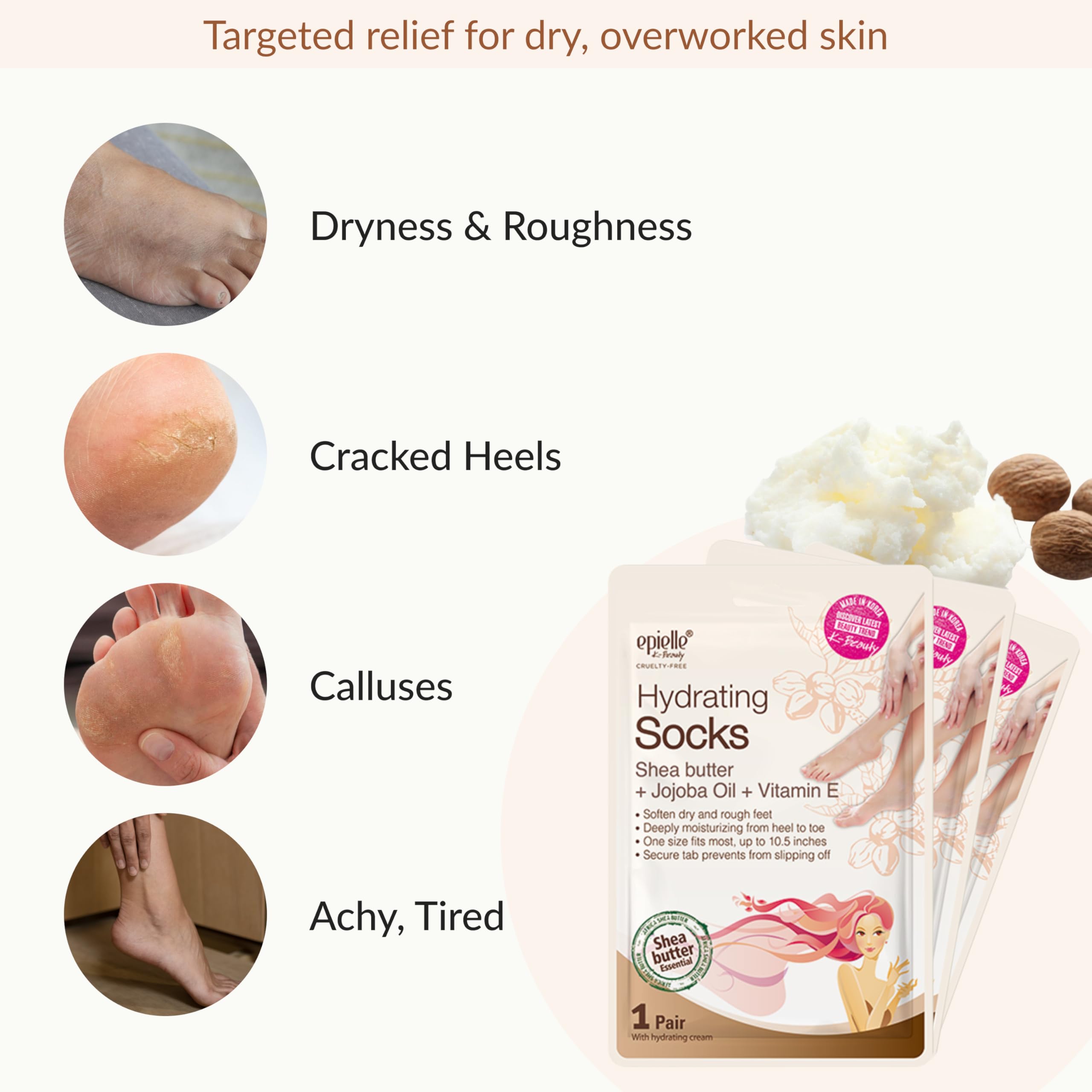 Epielle Hydrating Foot Mask 15-minute results reveal softer skin.