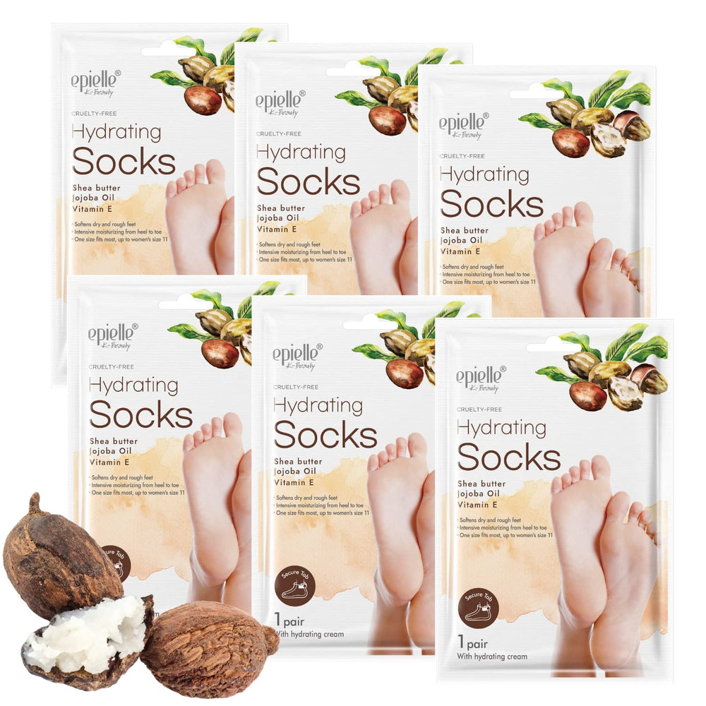 Epielle Hydrating Foot Mask packaging showing six-pair box for foot care