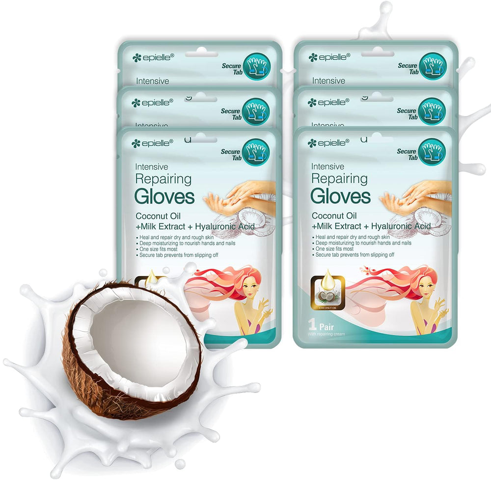 Epielle Intensive Repairing Hand Mask pack closeup highlights instant hydration for dry hands.