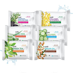 Epielle makeup remover wipes packaging close-up, highlighting bulk six-pack for stocking