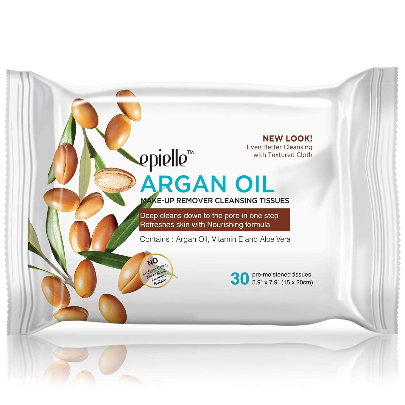 Epielle makeup remover wipes show textured fibers capturing makeup and oils