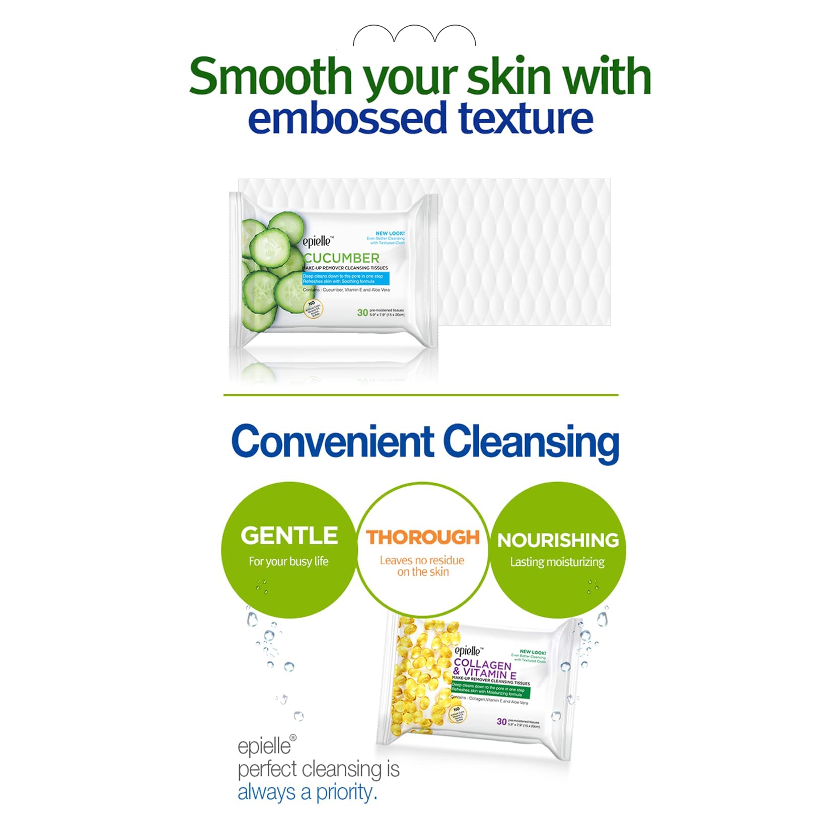 Epielle makeup remover wipes travel pack ready for convenient cleansing on the move.