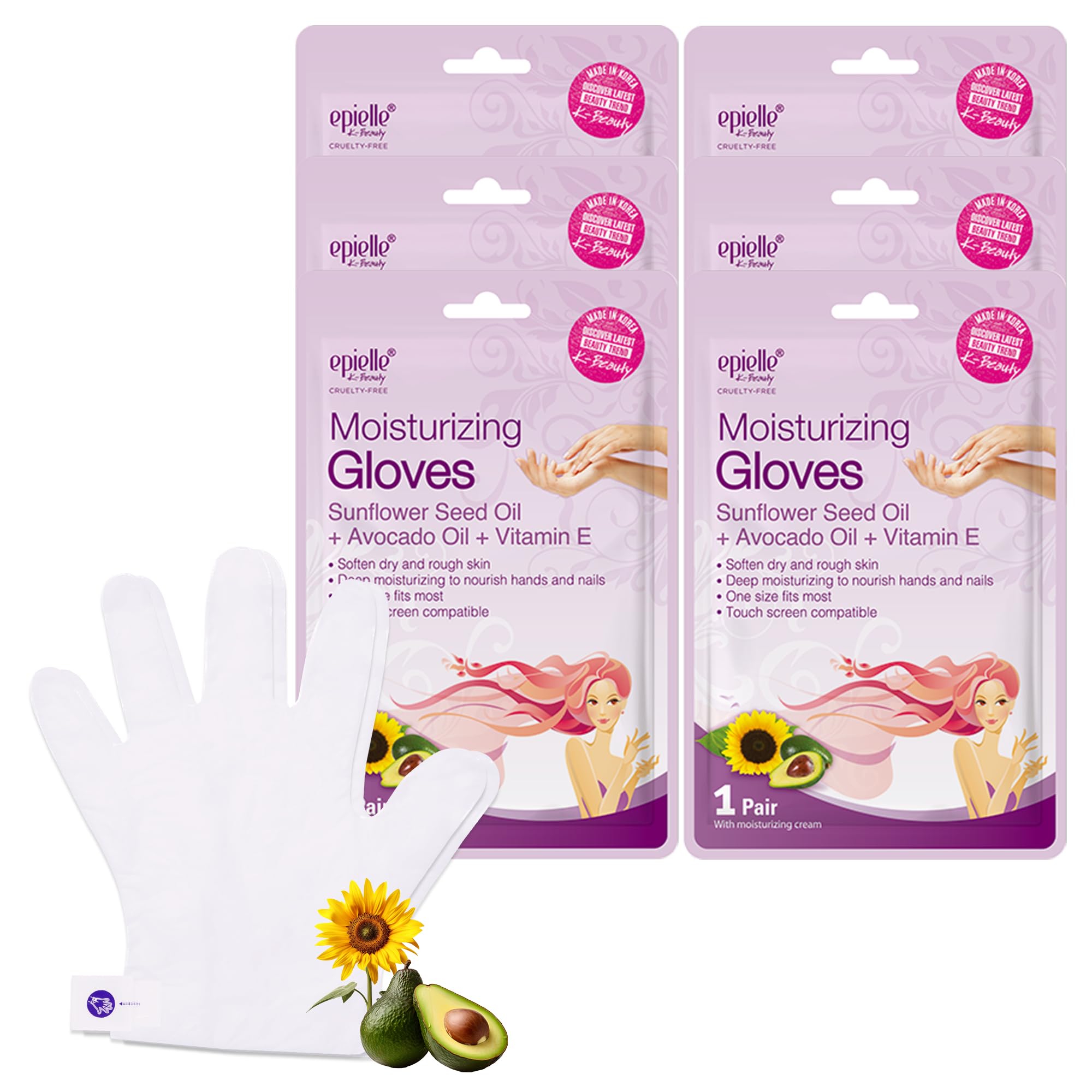 Epielle Moisturizing Hand Mask packaging shows six-pair kit for at-home spa