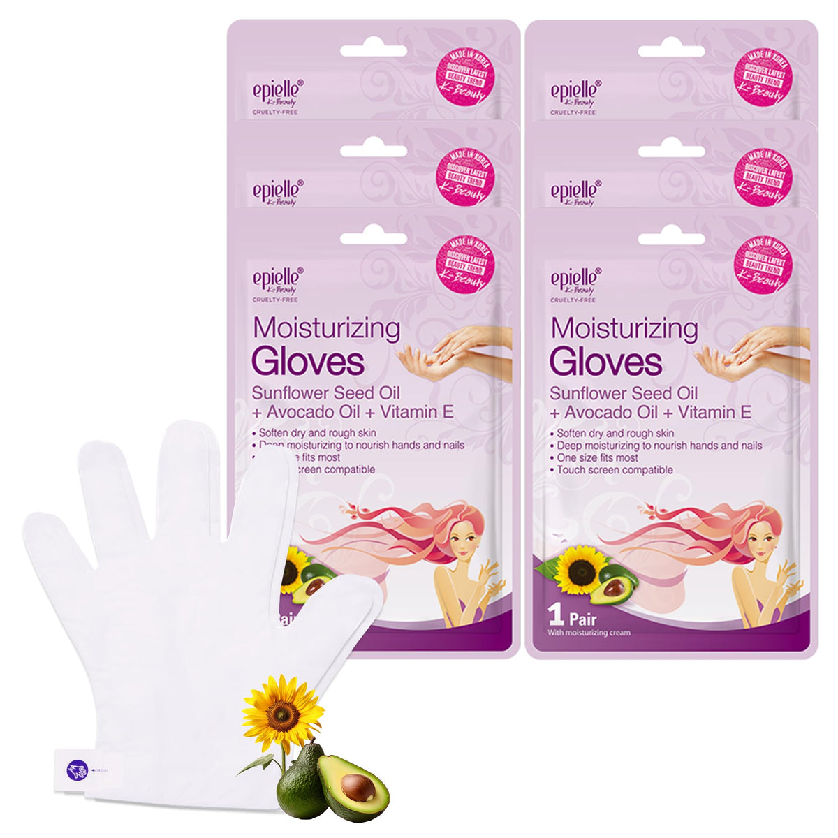 Epielle Moisturizing Hand Mask packaging shows six-pair kit for at-home spa