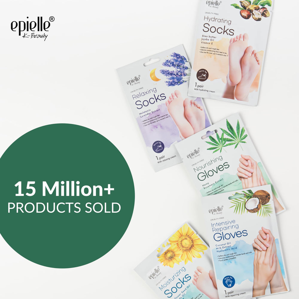 Epielle Nourishing Foot Mask applied to feet for a quick pampering session.