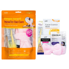 Epielle Pamper Yourself Kit flatlay showing six-piece home spa set for at-home pampering
