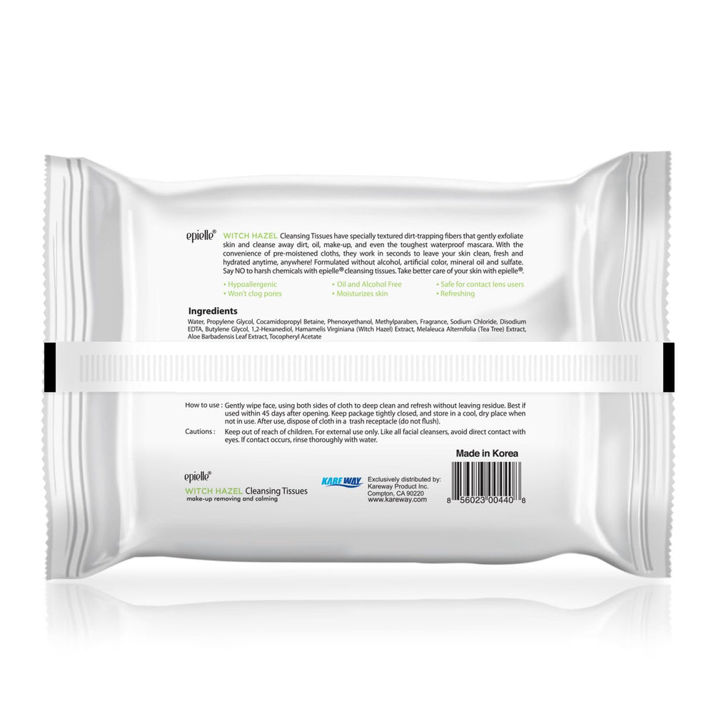 Epielle Witch Hazel wipes in use gently cleans makeup and oil.