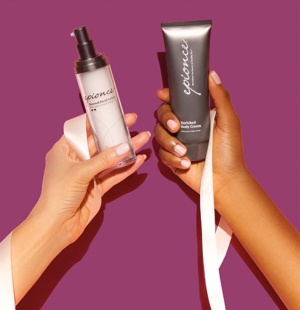 Epionce Enriched Body Cream spa-like routine image suggesting luxurious self-care.