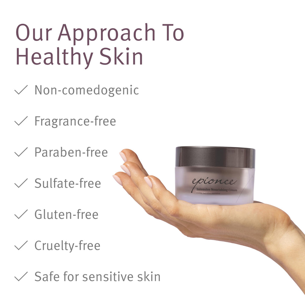 Epionce Intensive Nourishing Cream branding with dermatologist-led reassurance communicates clinical-grade skincare.