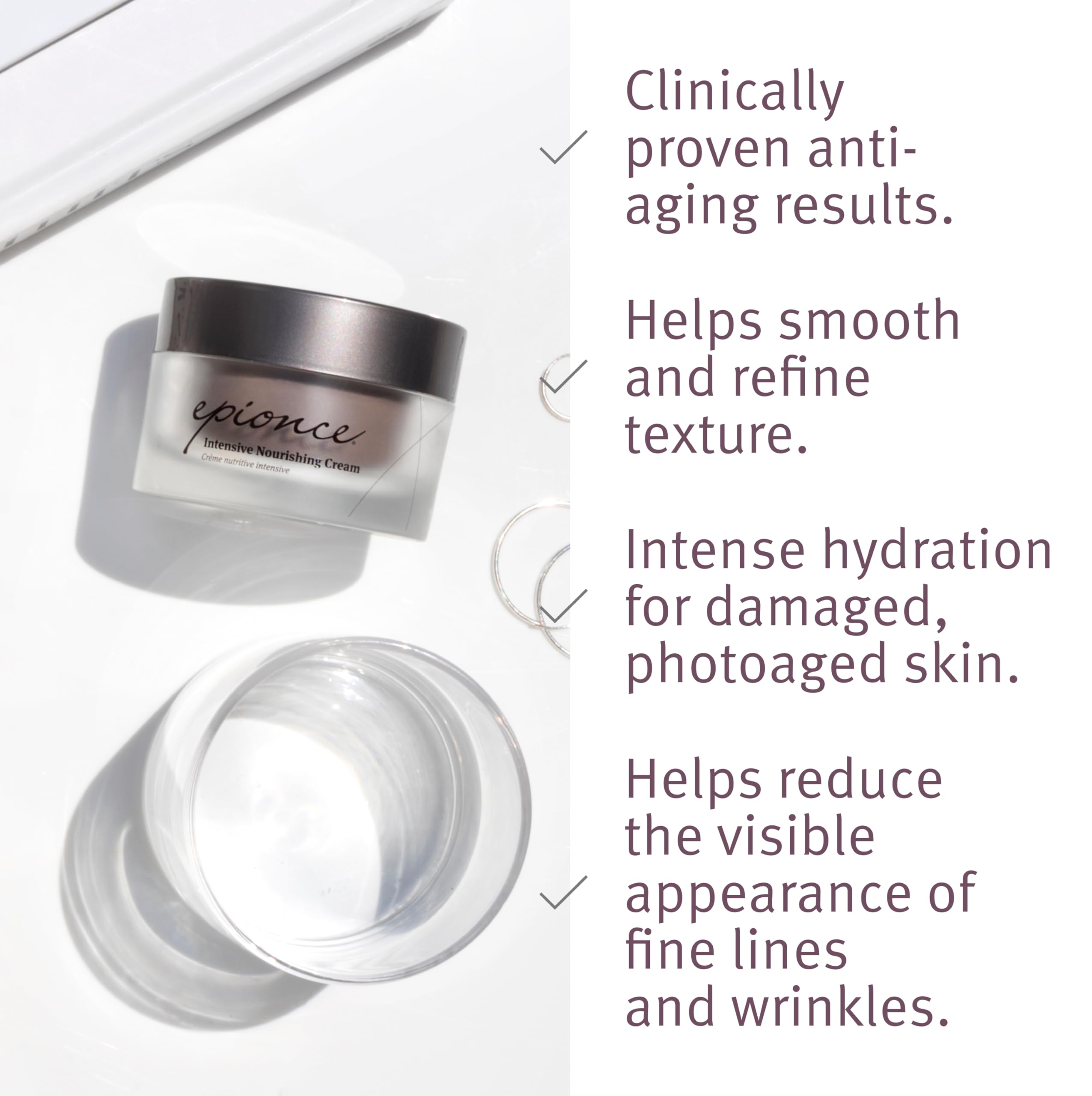 Epionce Intensive Nourishing Cream on neck and décolletage supports smoother, more even texture.