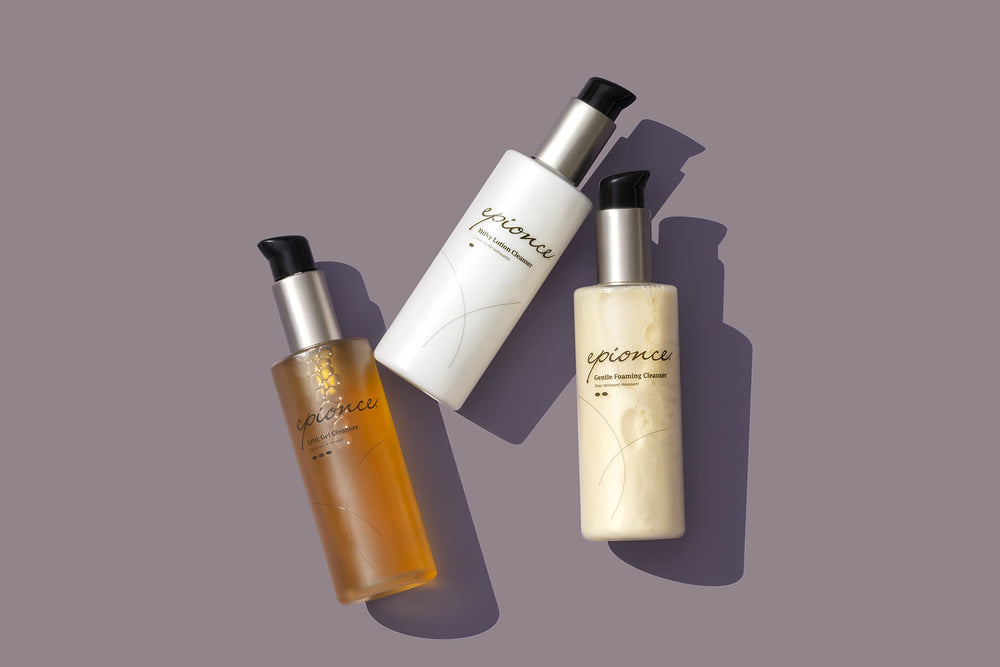 Epionce Milky Lotion Cleanser with toner pairing in routine visuals