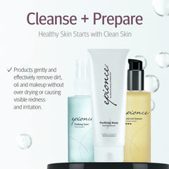 Epionce Milky Lotion Cleanser face application demonstrates soothing cleansing on sensitive skin