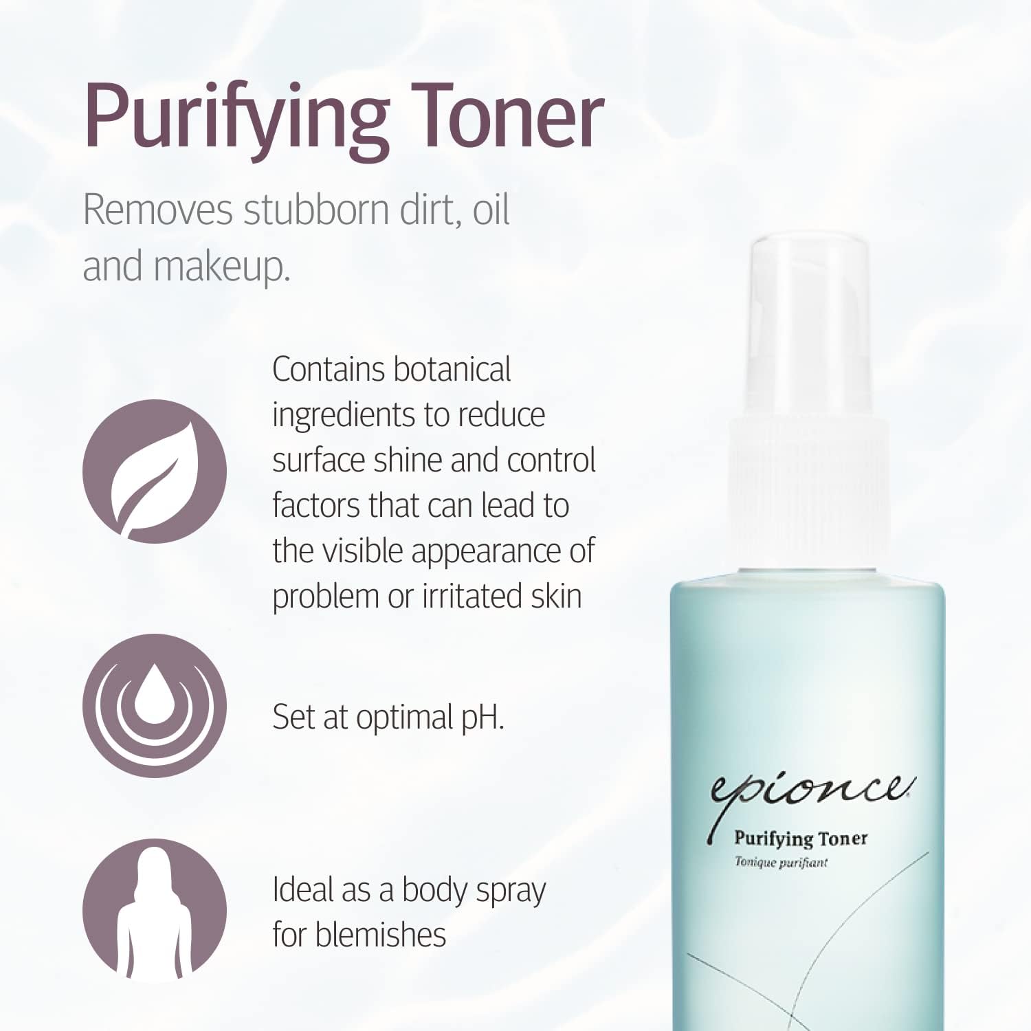 Epionce Purifying Toner cotton pad removes dirt and oil for refreshed skin.
