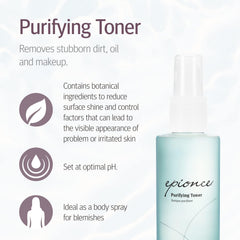 Epionce Purifying Toner cotton pad removes dirt and oil for refreshed skin.