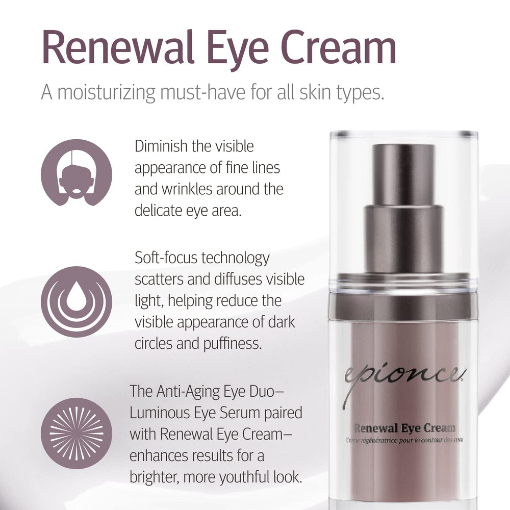 Epionce Renewal Eye Cream application on finger for daily use.