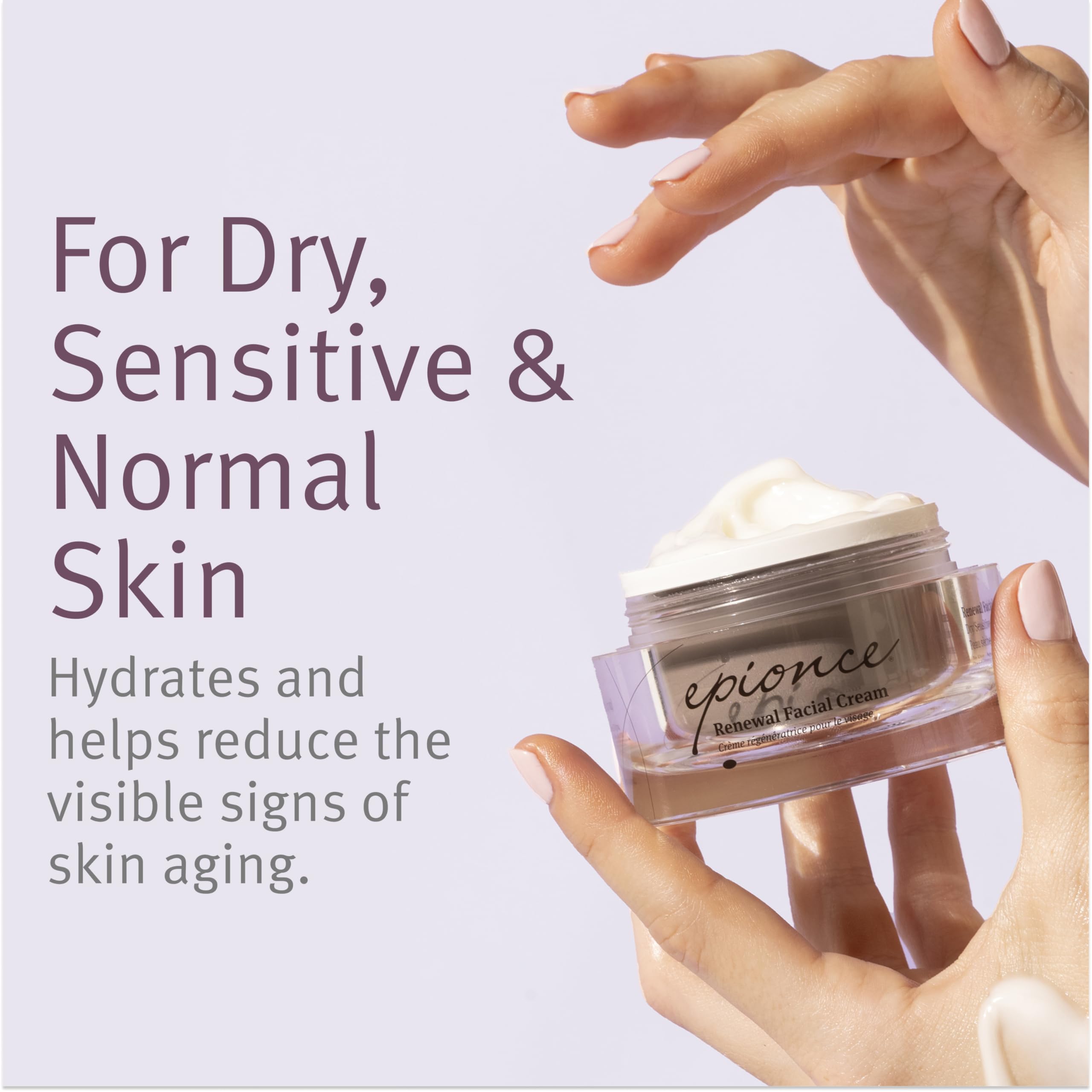 Epionce Renewal Facial Cream cream spread demonstrates silky texture for smooth, hydrated skin
