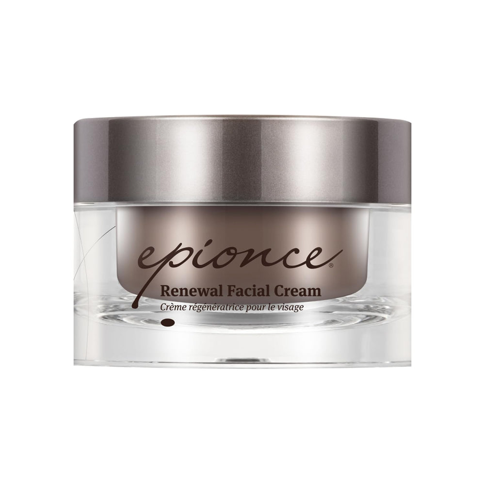 Epionce Renewal Facial Cream jar closeup showing rich moisturizer for dry skin