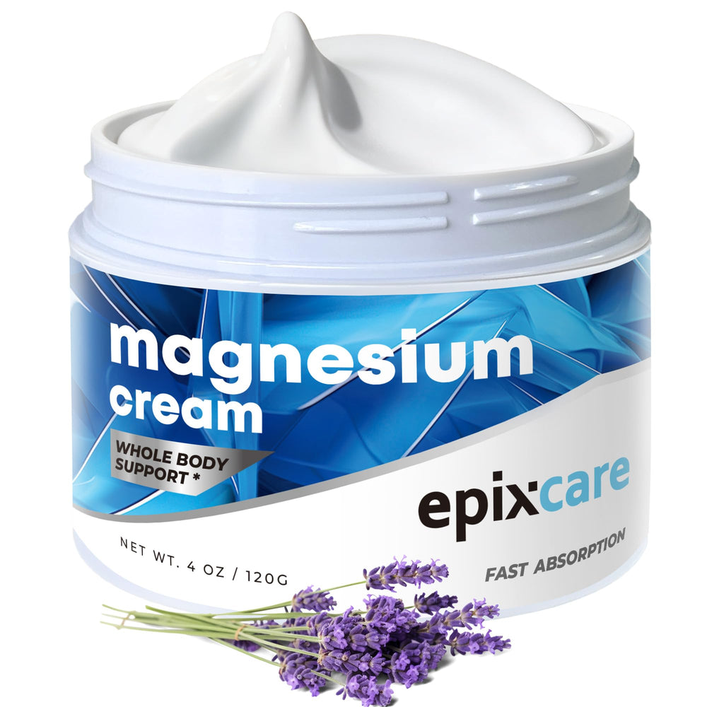 EpixCare Magnesium Cream bottle-pour demonstrates easy daily magnesium delivery for recovery.