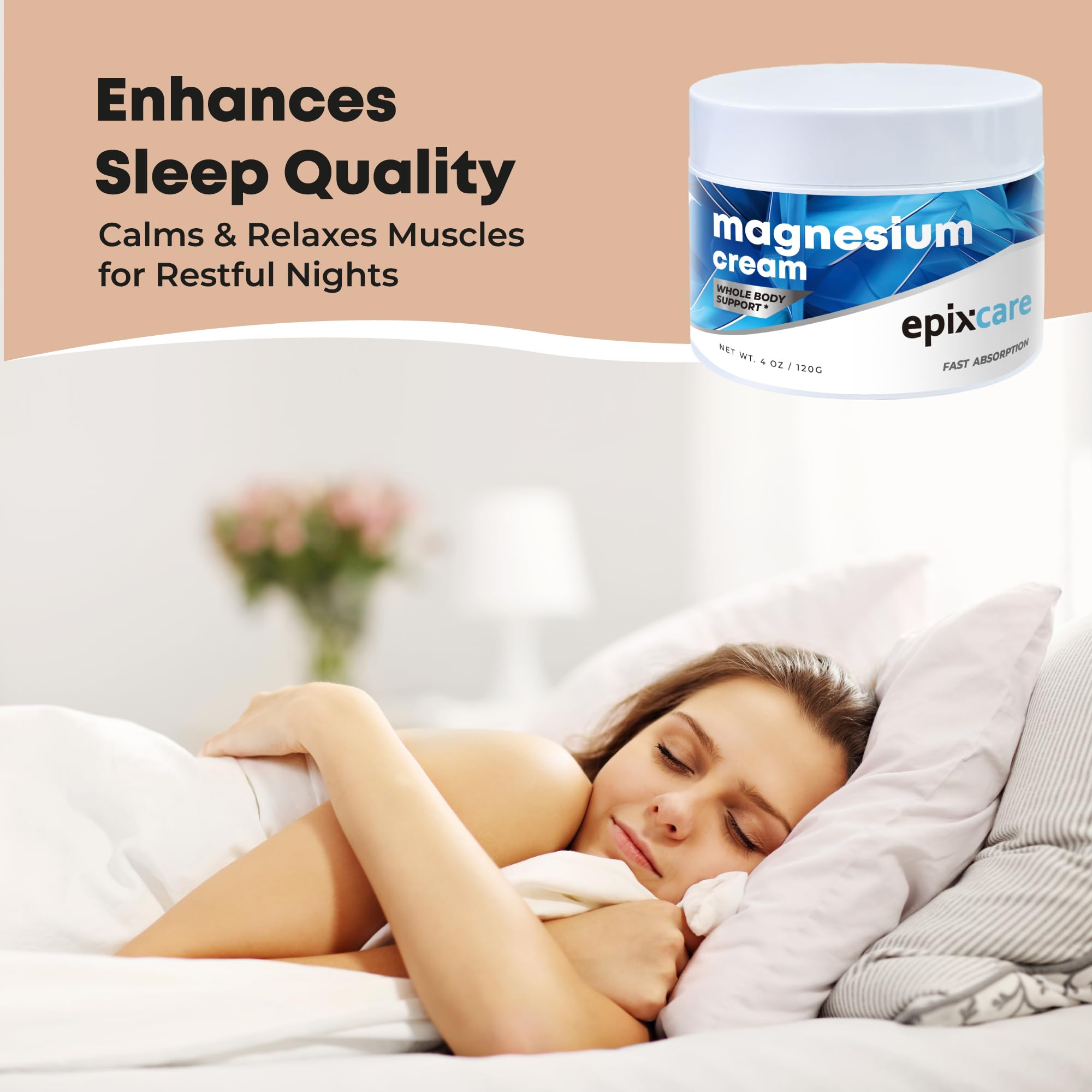 EpixCare Magnesium Cream feet-apply shows targeted relief for feet and legs after activity.