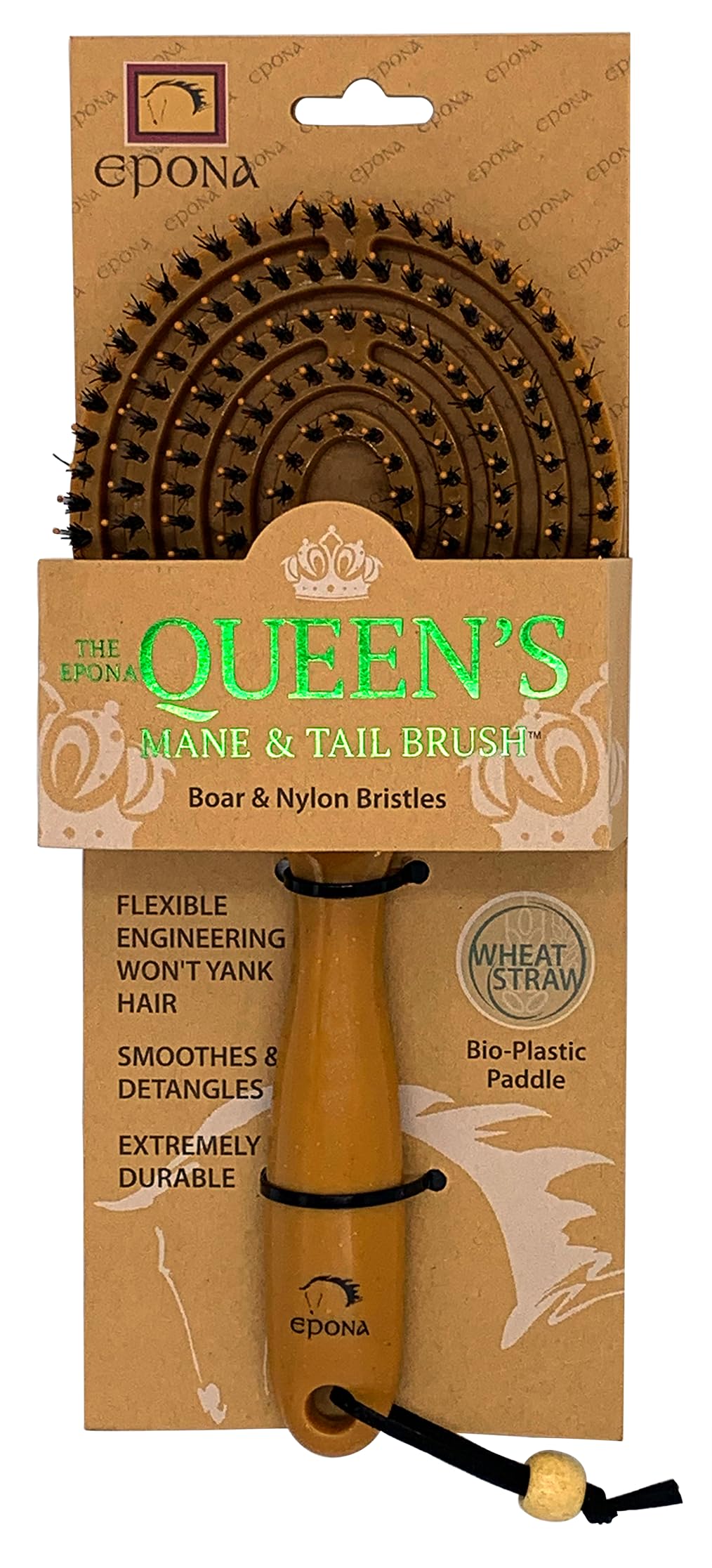 Epona Queen's Brush Wheat base shows eco-friendly, lightweight design for gentle grooming.