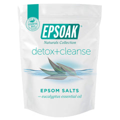 Epsoak Epsom Salt 2 lbs bath salts dissolving in warm water for detox and relaxation.