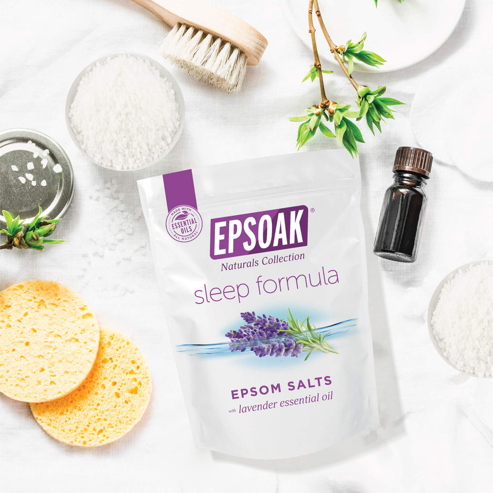 Epsoak lavender foot soak demonstrating soothing routine after long day.
